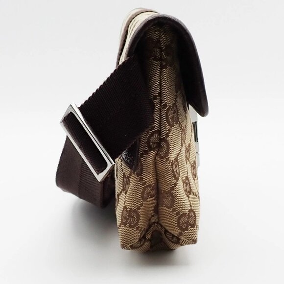GUCCI Logo GG Pattern Mini Bum Body Bag Canvas Leather Brown SHW Italy 34EF284 - Picture 4 of 16